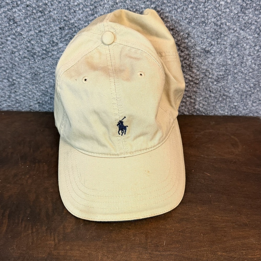 Vintage Polo Ralph Lauren Golf Pony Logo Cap Tan and Navy As Is Worn